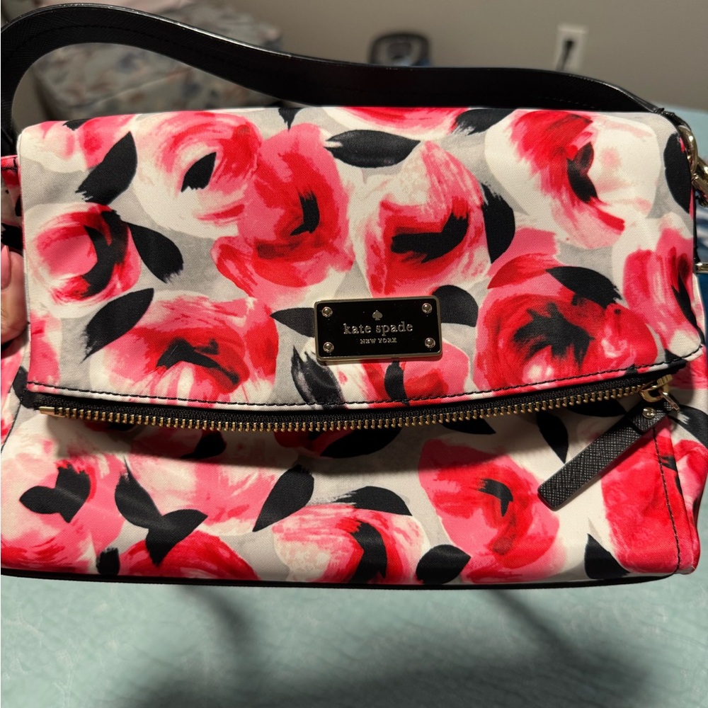 Kate Spade Blake Avenue Miri Rosebud Floral Red, Pink, & Black Crossbody Bag